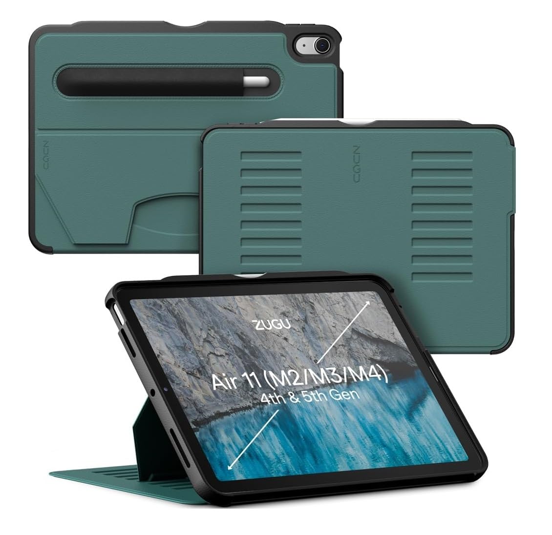 ZUGU CASE for iPad Air 11 (M4 2026/M3 2025/M2 2024) iPad Air 5 & 4 10.9 inch (2022/2020) Protective Cover, Wireless Apple Pencil Charging, Convenient 8-angle Magnetic Stand & Auto Sleep/Wake [Pine]