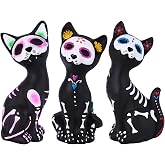 MEETYAMOR Day of the Dead Decorations, 3 PCS Resin Skeleton Cat Figurines for Halloween Decor, Animal Statues Sugar Skulls Dia De Los Muertos Decorations for Indoor Home Table Mexican Fiesta