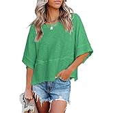 Sovelen Women's Summer Casual Crewneck Batwing Half Sleeve T-Shirts Solid Color Loose Fit Cute Basic Flowy Tops Tees Blouses