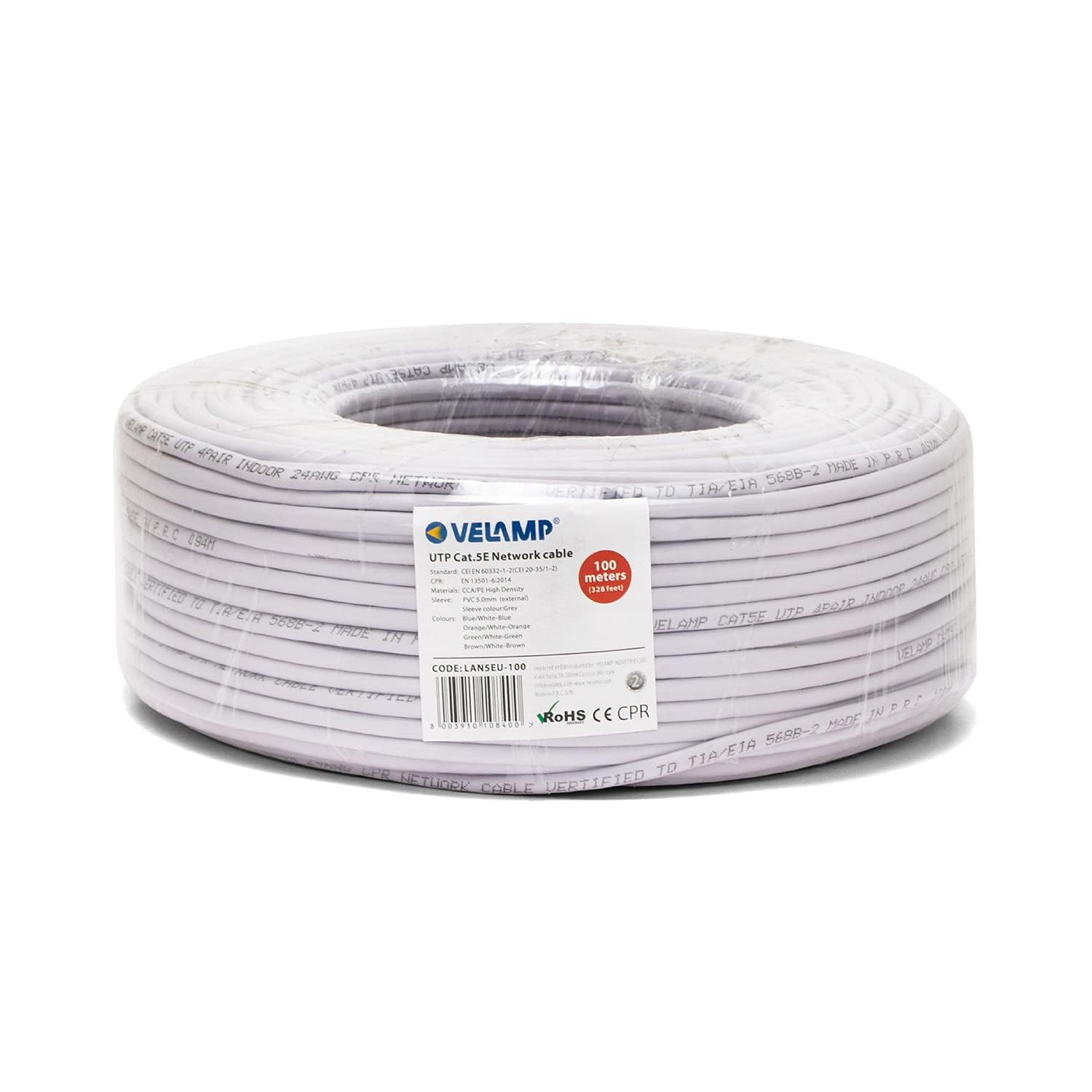 Ethernet Network Cable | CAT5E, AWG24, CCA, UTP, RJ45 | Network Reel | Gray (100 Meters) | For Home and Office