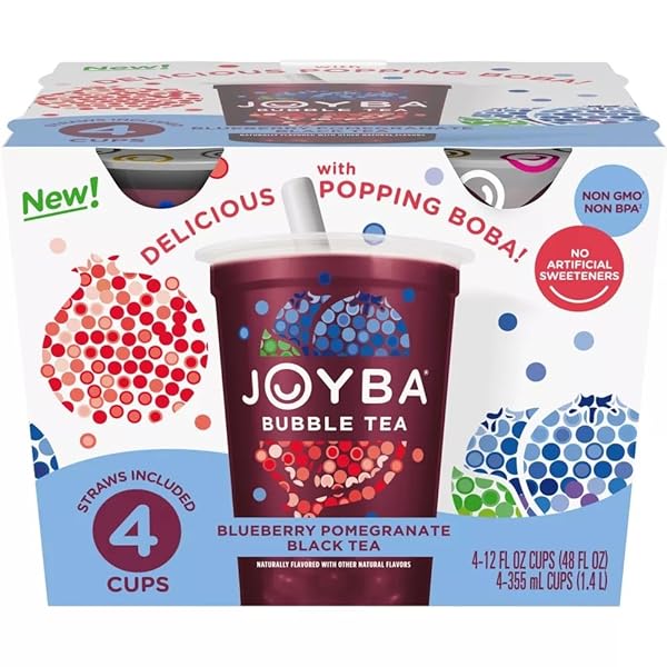 JOYBA BLUEBERRY POMEGRANATE BLACK TEA BUBBLE TEA, 12 FL OZ CUP (PACK OF 4)