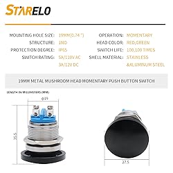 STARELO 19mm Momentary Push Button Switch Mushroom