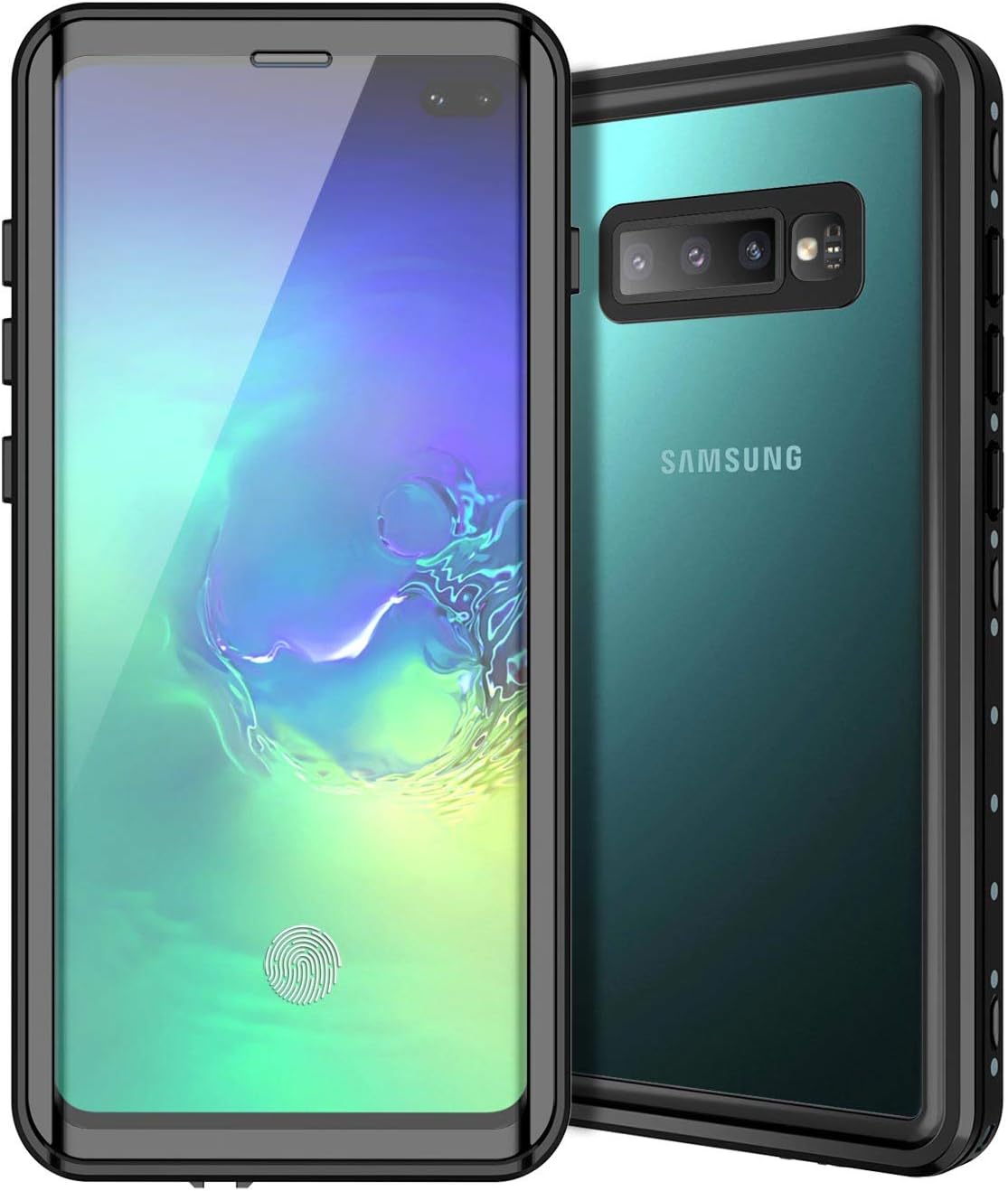 Casetego Compatible S10 Plus Waterproof Case,[Compatible with in-Display Fingerprint Sensor] Built-in Screen Protector IP68 Certified Waterproof Case for Samsung Galaxy S10 Plus,Black/Clear