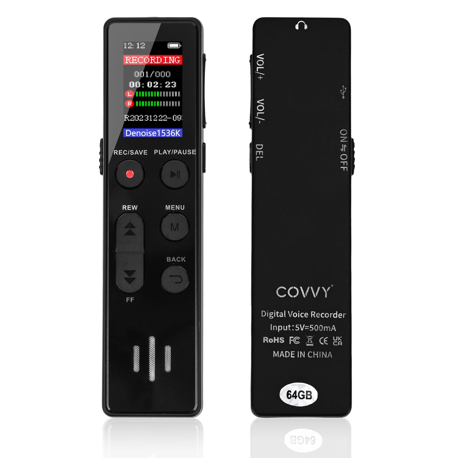 64GB Digital Voice Recorder,COVVY Voice Activated Recorder,Portable Sound Recorder with Playback,Mini HD Recording Devices for Interview/Class/Meeting