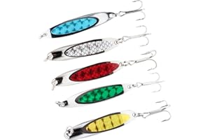 FREGITO Fishing Lures,Fishing Spoons, Colorful Casting Fishing Spinner Hard Baits Tackle Single Hook for Trout Bass Salmon Freshwater Saltwater with Metal Hooks