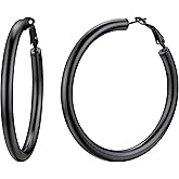 ChainsHouse Hypoallergenic Hoop Earrings For Women, 316L Stainless Steel/Black/18K Real Gold Plated, Minimalist Jewelry Round Tube Hoops Fits Sensitive Ears |30mm 40mm 60mm 80mm, with Gift Box