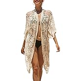 Women's Lace Cardigan Floral Crochet Sheer Beach Cover Ups Long Open Kimono