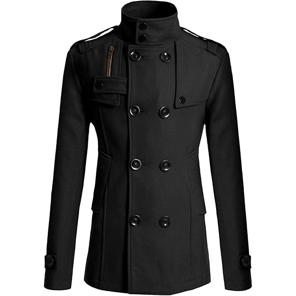 Wankang Men's Jacket Stand Collar Windproof Pea Coat Double