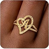 ZHESHY Gold Rings for Women Non Tarnish Dainty 14K Gold Plated Initial Rings Vintage Heart Letter Statement Thumb Rings Size 6-10 Personalized Jewelry Gifts