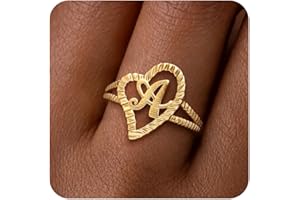 ZHESHY Gold Rings for Women Non Tarnish Dainty 14K Gold Plated Initial Rings Vintage Heart Letter Statement Thumb Rings Size 6-10 Personalized Jewelry Gifts