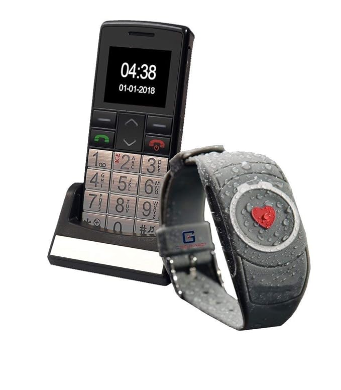 SENIORENHANDY (Firmware 2018!) mit Notrufarmband von G-TELWARE® Handy, mit FUNKARMBAND, DEUTSCHES MENÜ/Anleitung UND ANSAGEN 