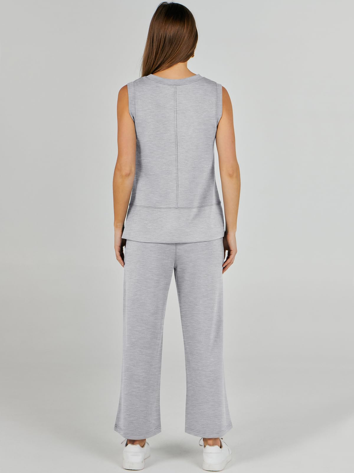 ANRABESS Women's 2 Piece Sets Summer Outfits Sleeveless Wide Leg Tracksuits Casual Sweat Sets Lounge Sweatsuits Light Grey Large - Image 3