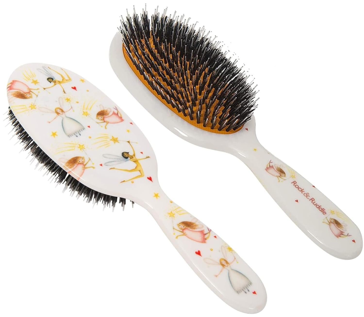 Rock & Ruddle Natural Mixed Boar Bristle Hair Brush for Women and Kids (Large, 21cm) - Perfect for Wet or Dry Hair, Detangling Smoothing Blowdrying - Designed & Made in UK - Fairies Design