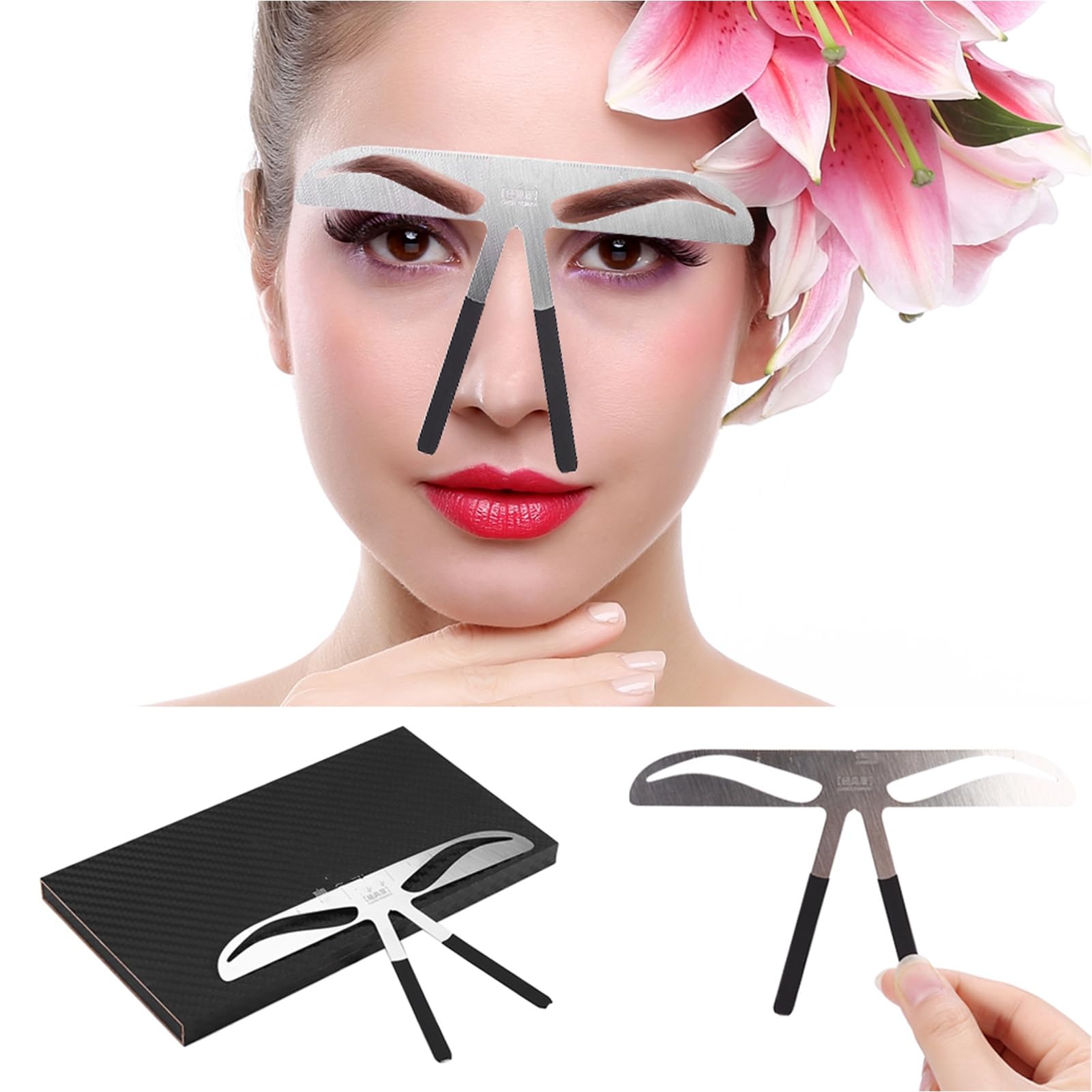 Eyebrow Ruler, Permanent Tattoo Eyebrow Measure Balance Extension Ruler Three-point positioning design Ruler Shape Stencil Stainless Steel Makeup Tool(1#)