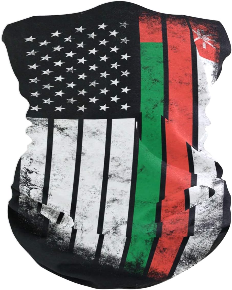 Face Sun Mask with Distressed Oman American Flag Print, Neck Gaiter Headwear Headband Bandana Magic Scarf