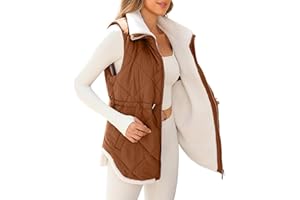 ZCVBOCZ Womens 2024 Winter Sherpa Vest Sleeveless Fleece Lined Jacket Zip Up Stand Collar Long Warm Drawstring Puffer Vest