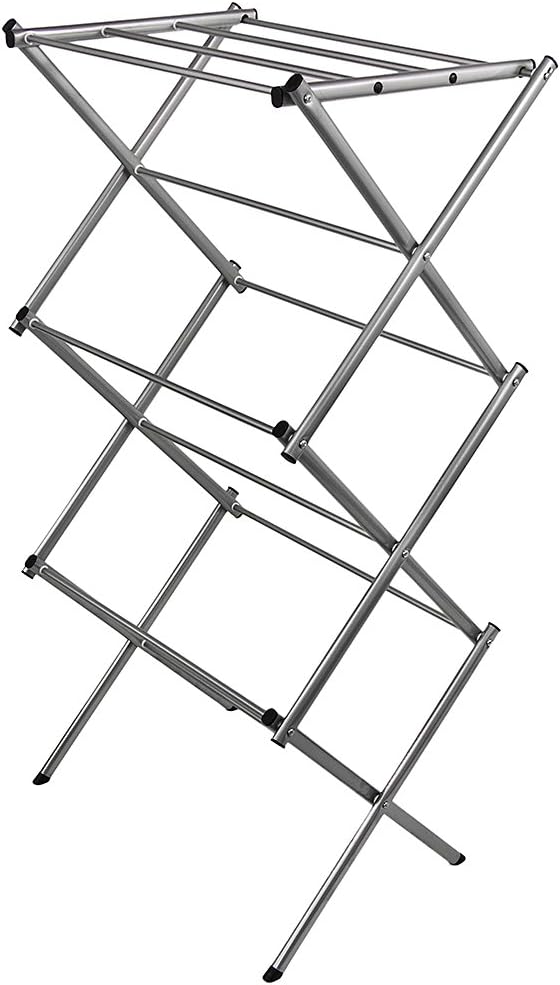 Home Vida Accordion Drying Rack 3-Tier X-Frame Clothes Airer with Foldable Metal Design, Indoor/Outdoor Use, Silver