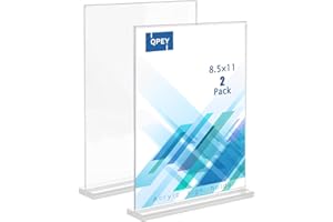 QPEY Acrylic Sign Holder, 8.5 x 11 inches Clear T Shape Double-Sided Table Menu Display Stand Desktop Paper Holder (Transparent, 2PCS)