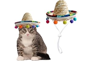 AWOCAN Cat Sombrero Cat Hats Pet Straw Cap Hat for Cats Mini Sombrero for Cat Puppy Small Dog Party/Birthday/Photo (Multicolour)