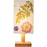 Floresita Dried Flowers Table Lamp 5W LED 3Color Temperatures Pressed Flower Bedside Lamp Square Linen Shade with Wood Base for Bedroom Living Room