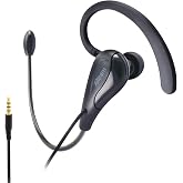 ALTEAM Wired Mono Single Headset One Hook Design Earphone Earbud with Bendable Boom Arm Mic, Adjustable Ear Angle and Earhook Length, 15mm Driver, 3.5mm TRRS Plug for Smart Mobile Cellphone Tablet PC