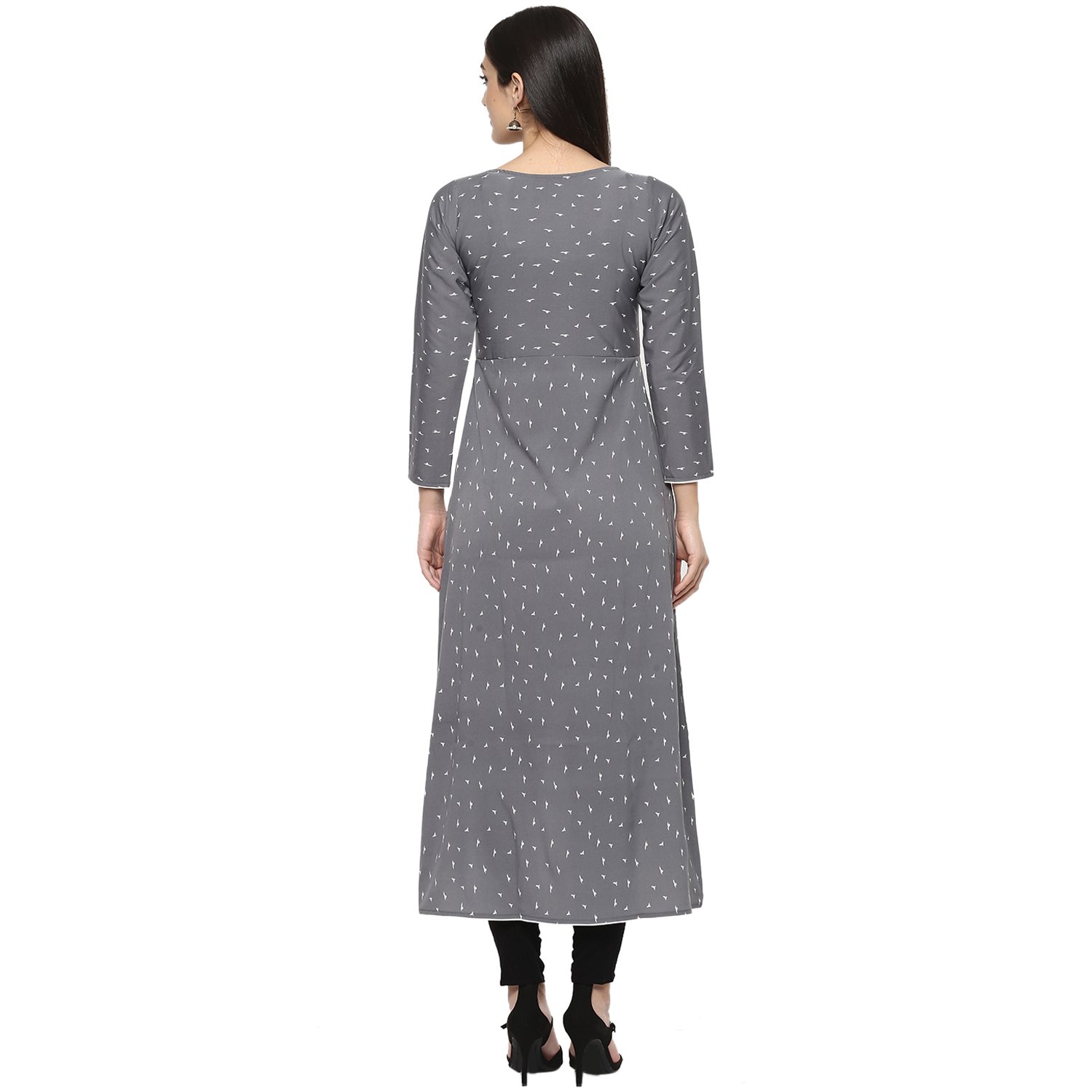 ives straight grey polyester animal print printed casual kurti for women