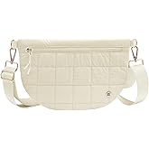 Quilted Crossbody Bags for Women - Stylish Puffer Shoulder Purse Puffy Fanny Packs for Women, Lightweight Belt Bum Bags Cross Body for Travel, Commute, Beige