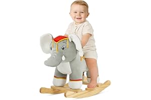 FUNLIO Thai Elephant Baby Rocking Horse for Toddlers 1-3 Years, Cute & Graceful Gray Elephant Rocker for Baby, Stuffed Plush 