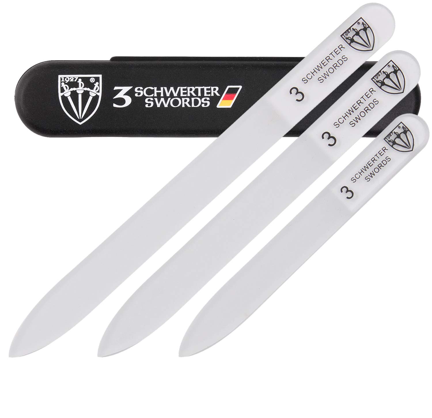 3 Swords Germany Double Sided 3 Pieces Glass Nail Files for Natural and Artificial Nails with Black Plastic case