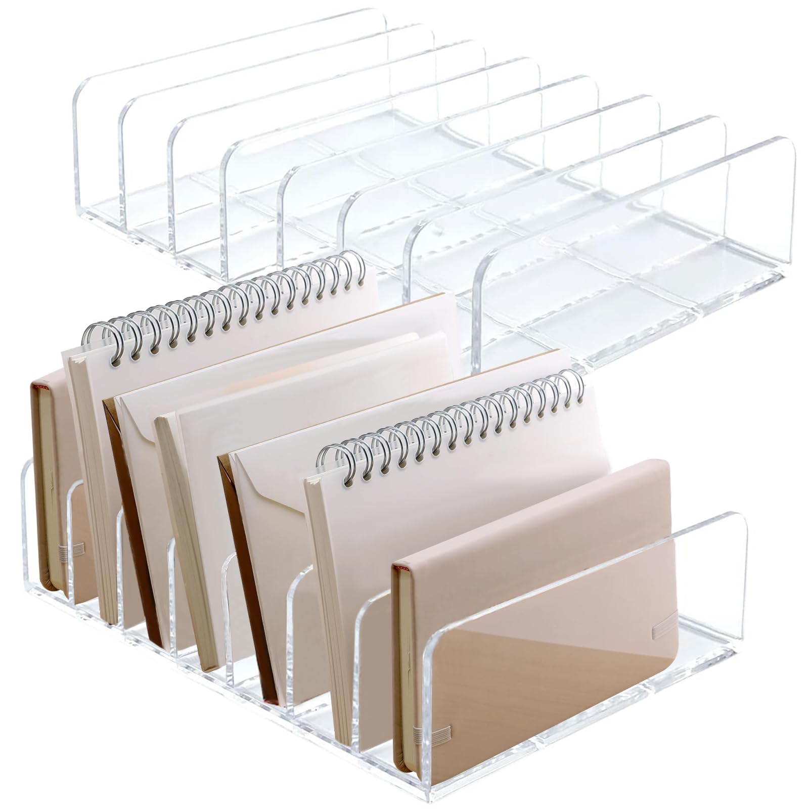Photo 1 of LUOKER Acrylic Mail Organizer - 2 Pcs CD Holder With 7 Compartments, 7 x 5 x 1.57 Transparent Countertop Envelope Organizer for Office, Home Desk