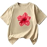 RoseSeek Girl's Cherry Leopard Shirt Short Sleeve Loose Cute Summer T Shirt Trendy Aesthetic Baggy Tops