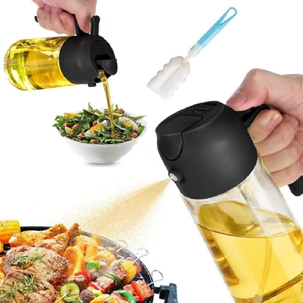 Photo 1 of Multifunctional 2 in 1 Olive Dispenser and Sprayer Bottle Cooking Gadgets Glass 16oz Oil Dispenser Bottle for Kitchen (Black) with included brush