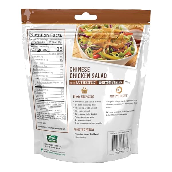 FRESH GOURMET AUTHENTIC WONTON STRIPS | 3.5 OUNCE, PACK OF 9 | LOW CARB | CRUNCHY SNACK AND SALAD TOPPER