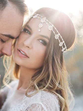 Amazon Com Doublenine Gold Flower Boho Bridal Headpiece Pendant Forehead Head Chain Headband Retro Hair Accessories Headpiece Head Dress For Godness Women Bride Wedding Jewelry Gold Beauty