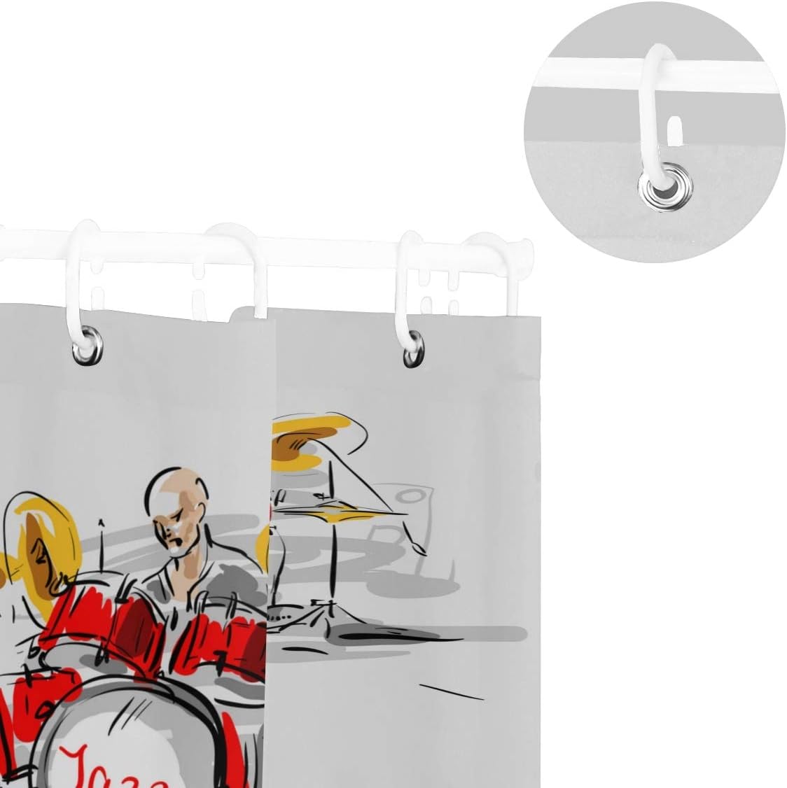 Amazon Kapanou防水 シャワーカーテン スケッチジャズドラマーベクトルイラスト かわいいシャワーカーテン ユニットバス バスルーム 芸術の装飾 180cmx180cm バスフック付き 取り付け簡単 シャワーカーテン ホーム キッチン オンライン通販