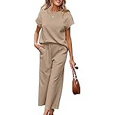 SHEWIN Womens Two Piece Spring Outfits Sweatsuits Casual Pullover Tops and Wide Leg Sweatpant Lounge Sets