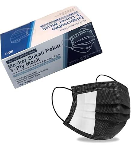 WeCare Disposable Face Mask, 3-Ply with Ear Loop (50 Individually Wrapped) - For KIDS - Black WeCare Disposable Face Mask, 3-Ply with Ear Loop (50 Individually Wrapped) - For KIDS - Black