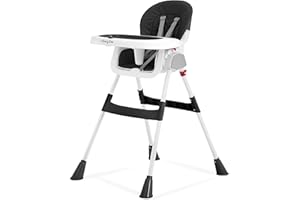 Dream On Me TableTalk 2-in-1 Portable High Chair in Black, Compact Adjustable Feeding Chair, Easy Clean Tray, Converts to Toddler Seat, Safety Harness, Self-Standing Fold