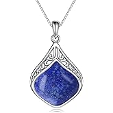 YAFEINI Teardrop Necklace Sterling Silver Filigree Irish Pendant Necklace Natural Stone Moonstone/Lapis Lazuli/Larimar/Moss Agate Necklace Jewelry