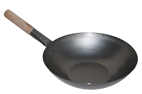 AAF Nommel ®, Wok Pfanne ca. Ø 33 cm Flacher Boden für Gas, Induktion, Ceran und Elektro, mit Holzgriff