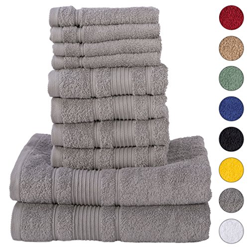 Qute Home 8 Piece Towel Set | Premium Quality Luxury Turkish Towels 2 Bath Towels, 2 Hand Towels, 4 Washcloths - SILVER GREY