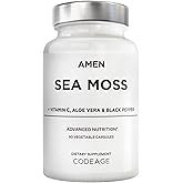 Amen Sea Moss Supplement - 1000mg Organic Irish Sea Moss, Bladderwrack, Burdock - Vitamin C, Aloe Vera, Black Pepper - Seaweed Superfood, Vitamins, Minerals, and Antioxidants - Non-GMO - 90 Capsules