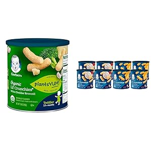 Gerber Organic Lil' Crunches Baked Corn Snack White Cheddar & Broccoli (Pack of 6) & Lil Crunchies, Mild Cheddar & Veggie Dip, 8 Count