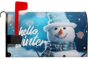 STITCHKOZY Hello Winter Mailbox Covers Magnetic Standard Size Blue Snowman Mailbox Cover Snowflake Mailbox Wrap Snow Mailbox Decorations Home Garden Decoration for Outside 21x18 Inch