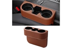 TSUGAMI Car Cup Holder with Phone Holder, Side Pocket Console Leather Cover, Auto Front Seat Gap Interior Drink Organizer, Mu