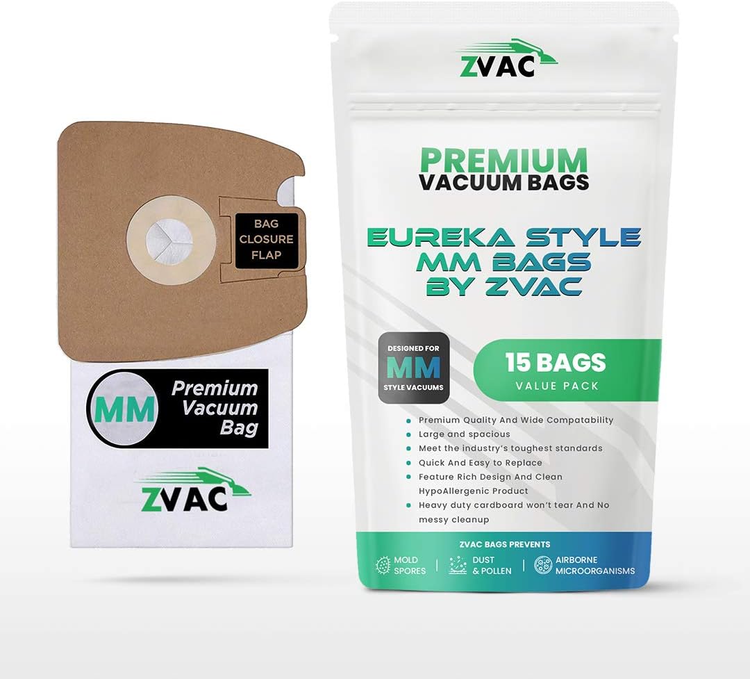 15 Eureka Style MM Micro-lined Mighty Mite & Sanitaire Allergen Filtration Vacuum Cleaner Bags; Similar to Eureka Part # 60297A , 60295, 60296, 60297, 60295B; By ZVac