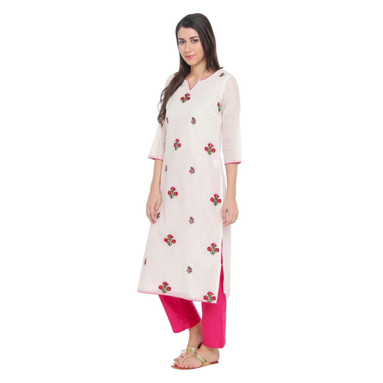 trishaa by pantaloons women's chanderi straight pant kurta set