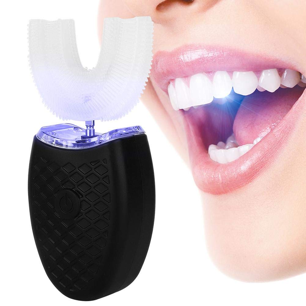 U-Shaped Electric Sonic Toothbrush for Child Elderly - Automatic Cleaning Oral Care Tool With Food Grade Silicone Brush Head (Black)