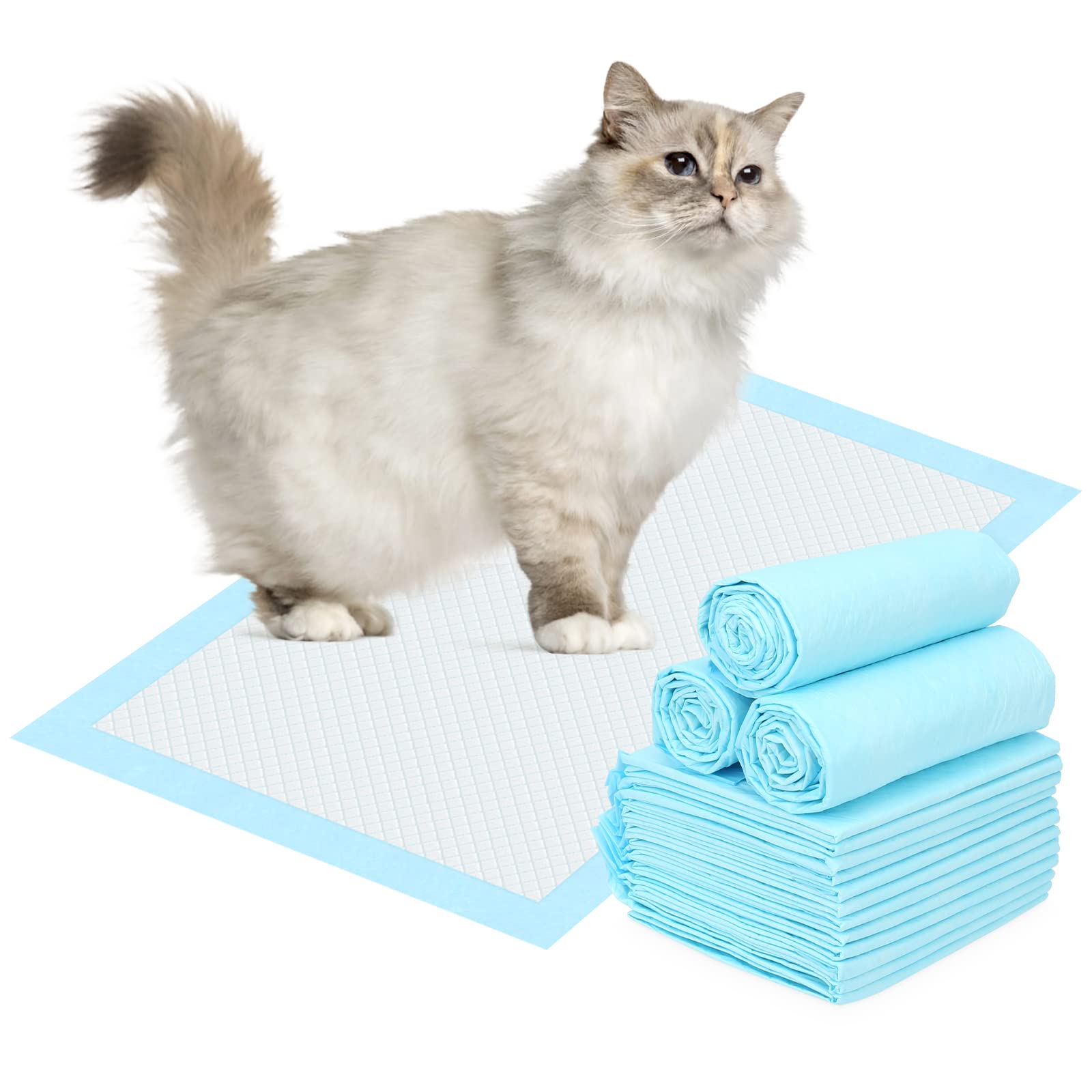 PWEZON Disposable Litter Tray Liners, 50 pcs Super Absorbent Training Pads, 6-Layer Leak-Proof Cat Litter Liners, 45 x 33 cm Cat Litter Box Liners for Cat Breeze Litter System (Blue)
