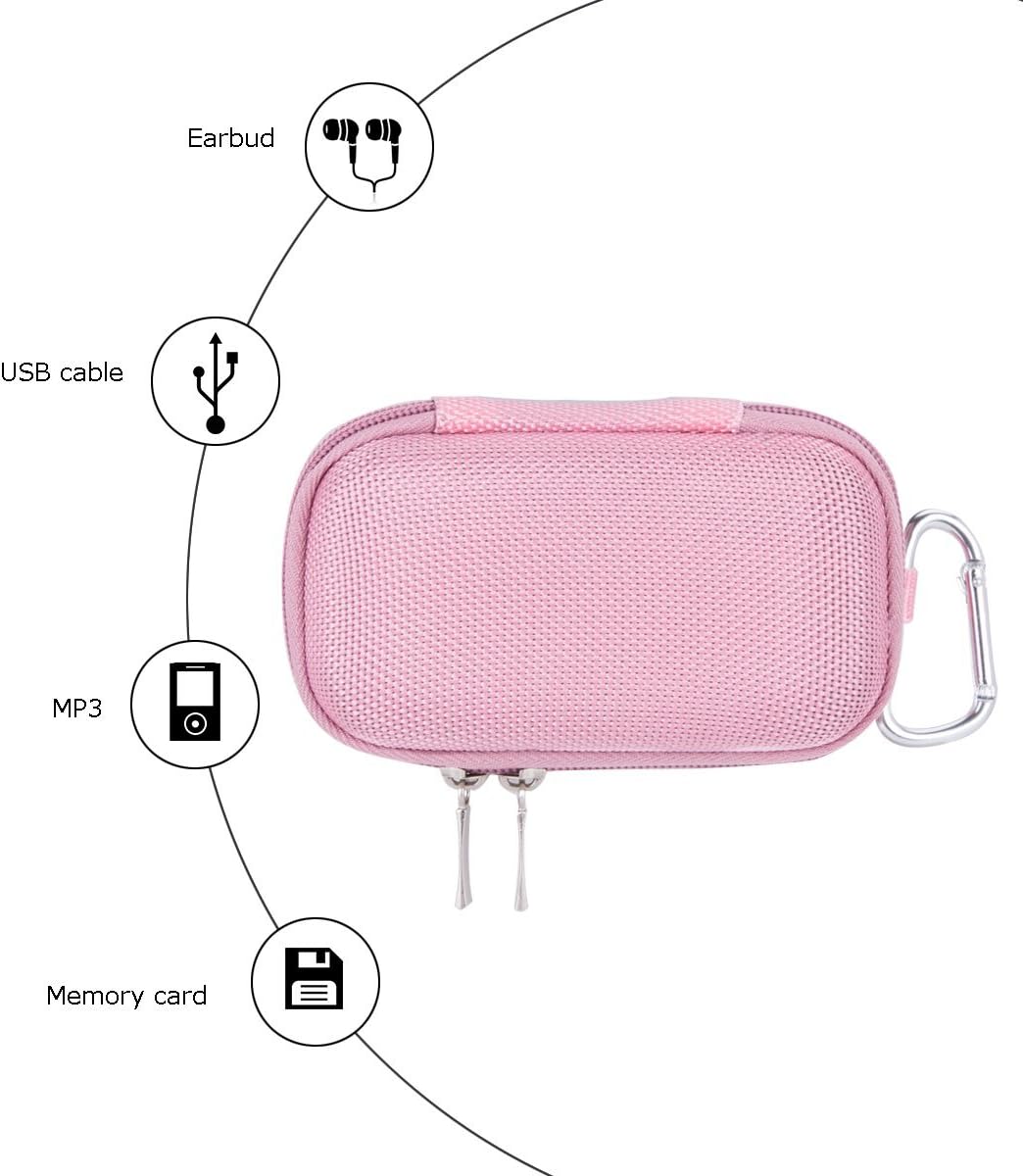 AGPTEK MP3 Player Case, Portable Clamshell Headphones Cover, Holder with Metal Carabiner Clip, for 1.8 inch MP3 Players, iPod Nano, iPod Shuffle, Apple Airport, Pink